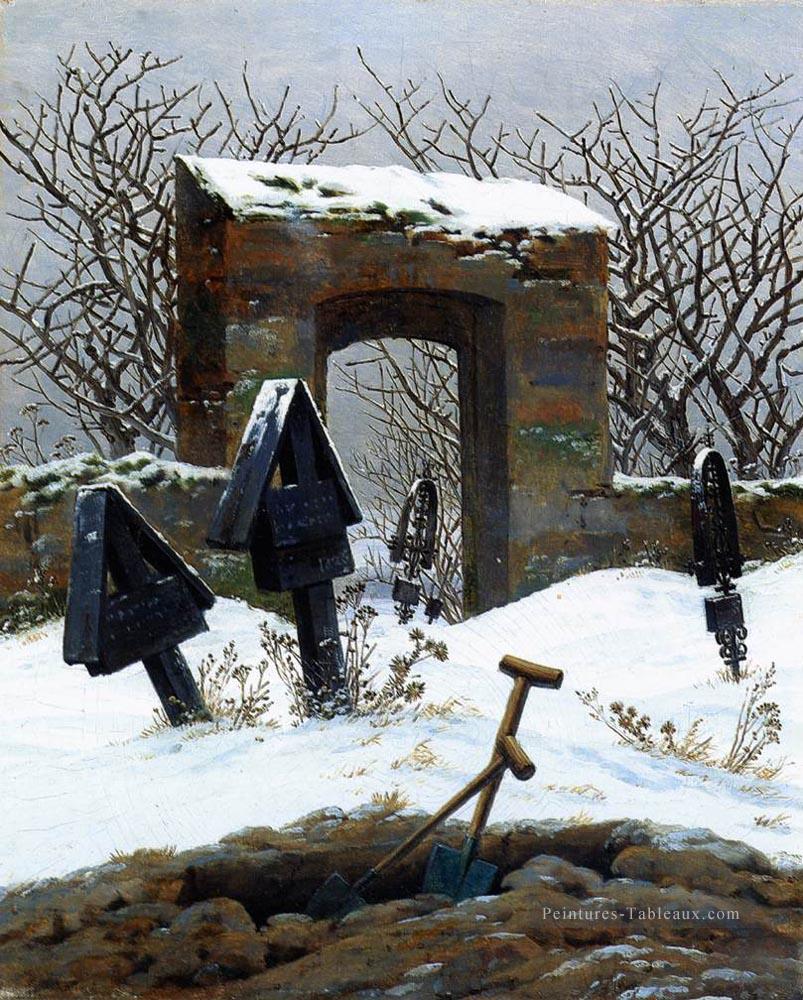 Cimetière sous la neige romantique Caspar David Friedrich Peintures à l'huile